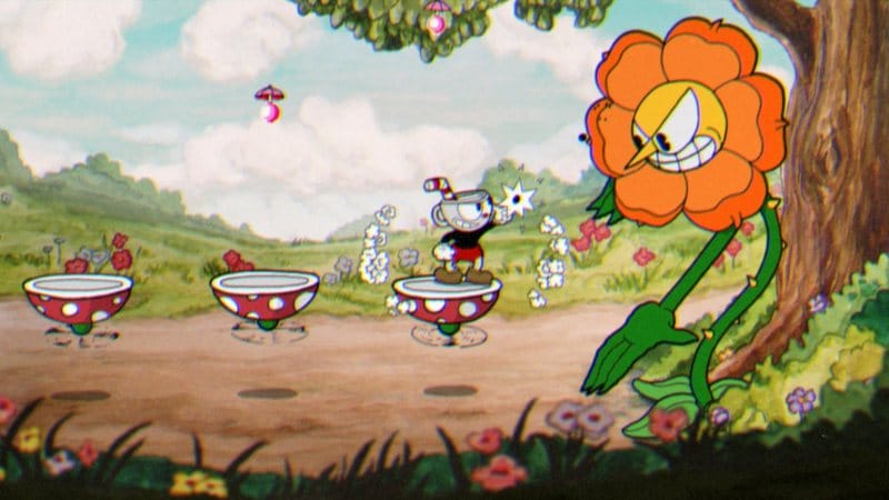 Chefão desafiador em um dos jogos mais desafiadores: Cuphead.