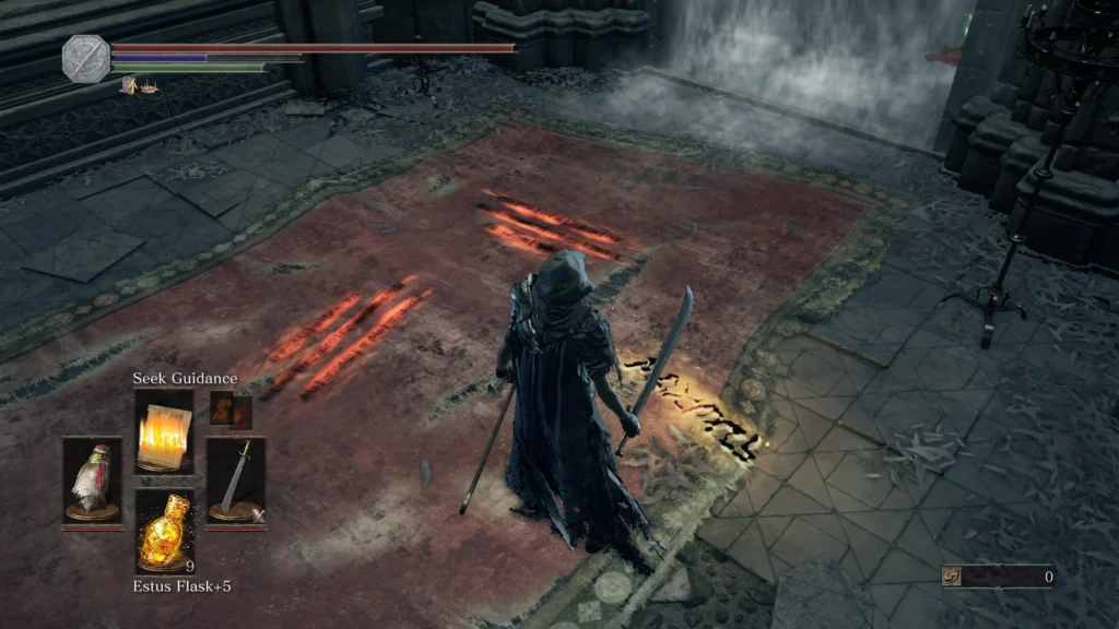 Tela do multiplayer de Dark Souls 3 com sinais de invocação no chão.